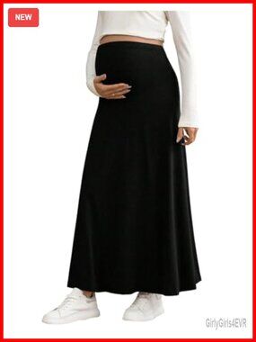 Maternity High Waisted Maxi Skirt Stretch Pregnancy Long Skirt